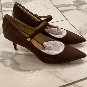New never worn brown suede Ralph Lauren Mary Jane heels